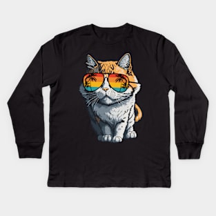 Cool Feline in Shades: Whiskered Purrfection for Cat Miaw Lovers Kids Long Sleeve T-Shirt